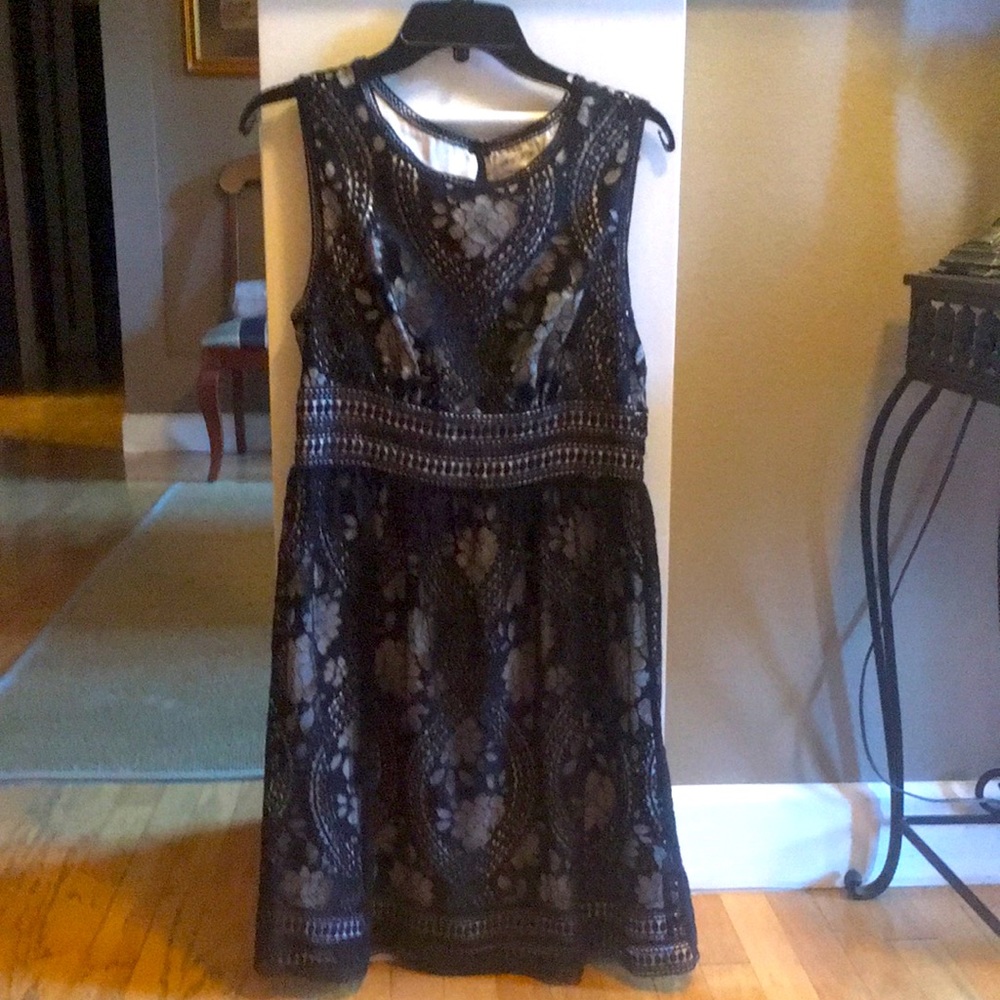 Max Studio Black Lace with Nude Lining Dress